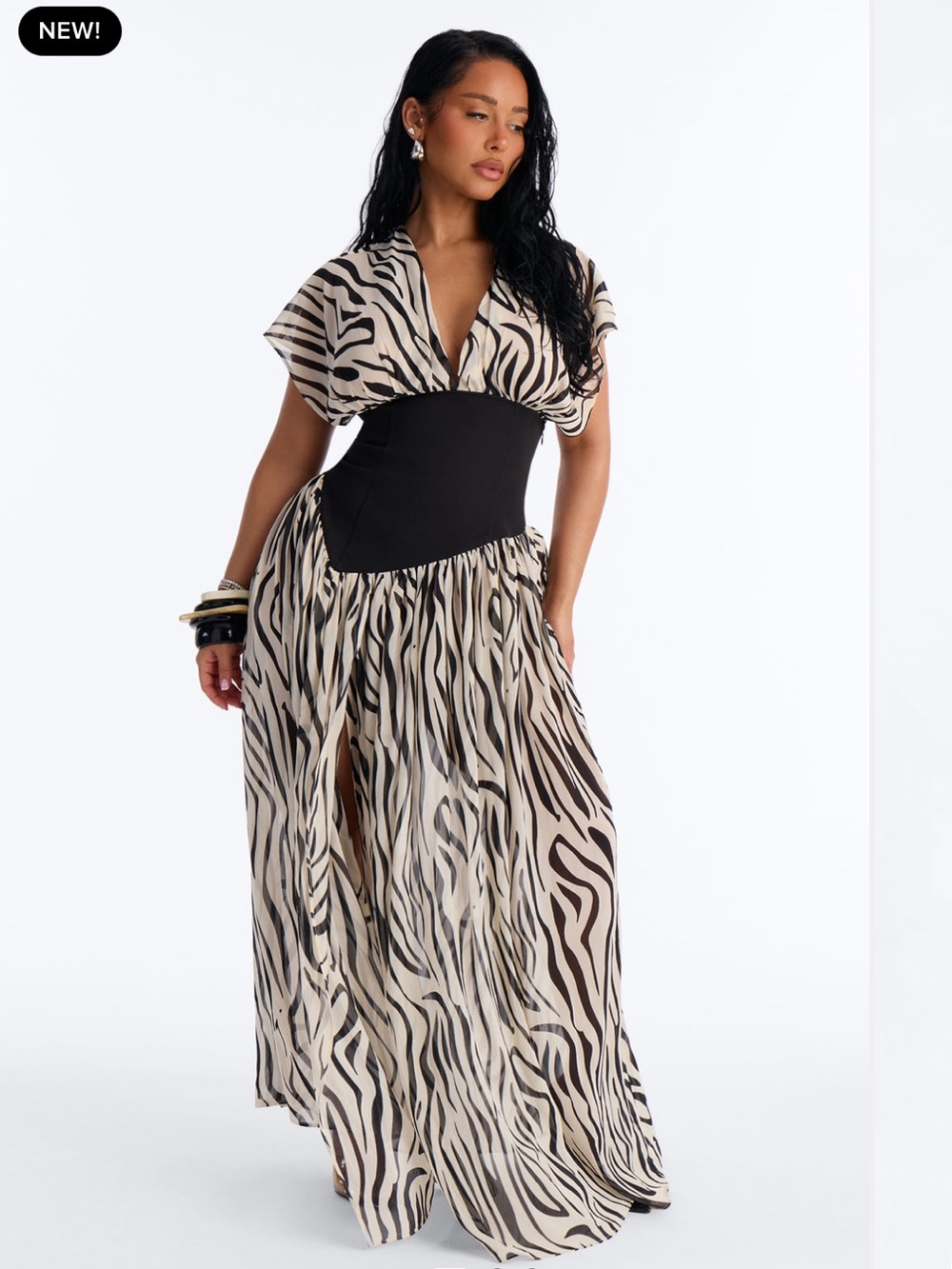 Fashion Nova Dalilah Printed Chiffon Corset Maxi Dress
